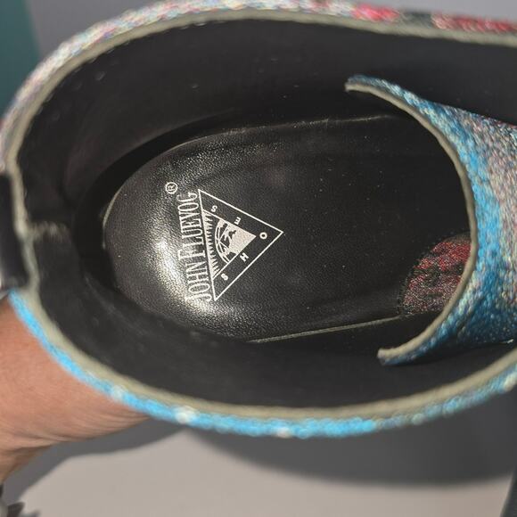 John Fluevog Stunner Tapestry Ankle Boots Ribbon Lace Up Size 6 w/ Box & Socks - Picture 16 of 16